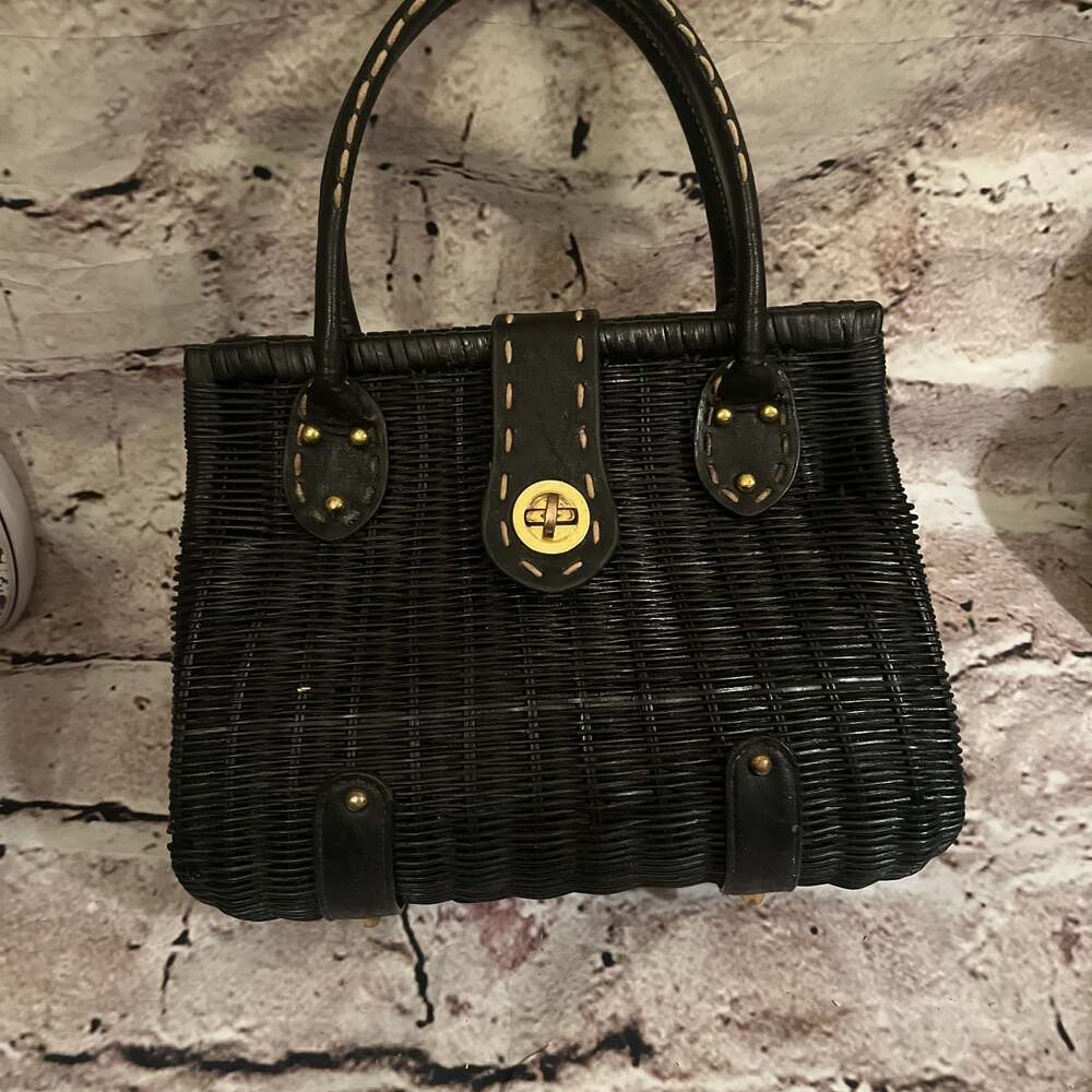Vintage Black Woven Basket Purse